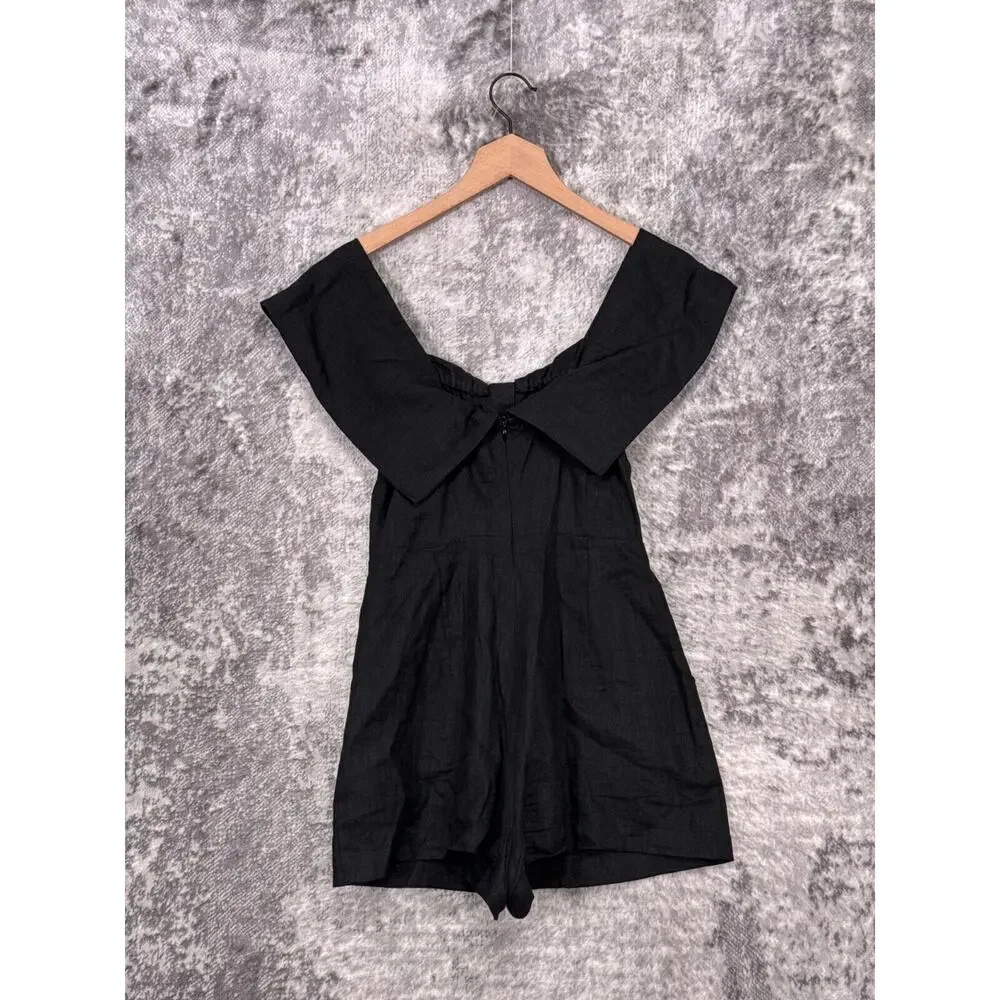 Reformation Romper 2 Womens Black Frankie Strapless Fold Down Linen Feel